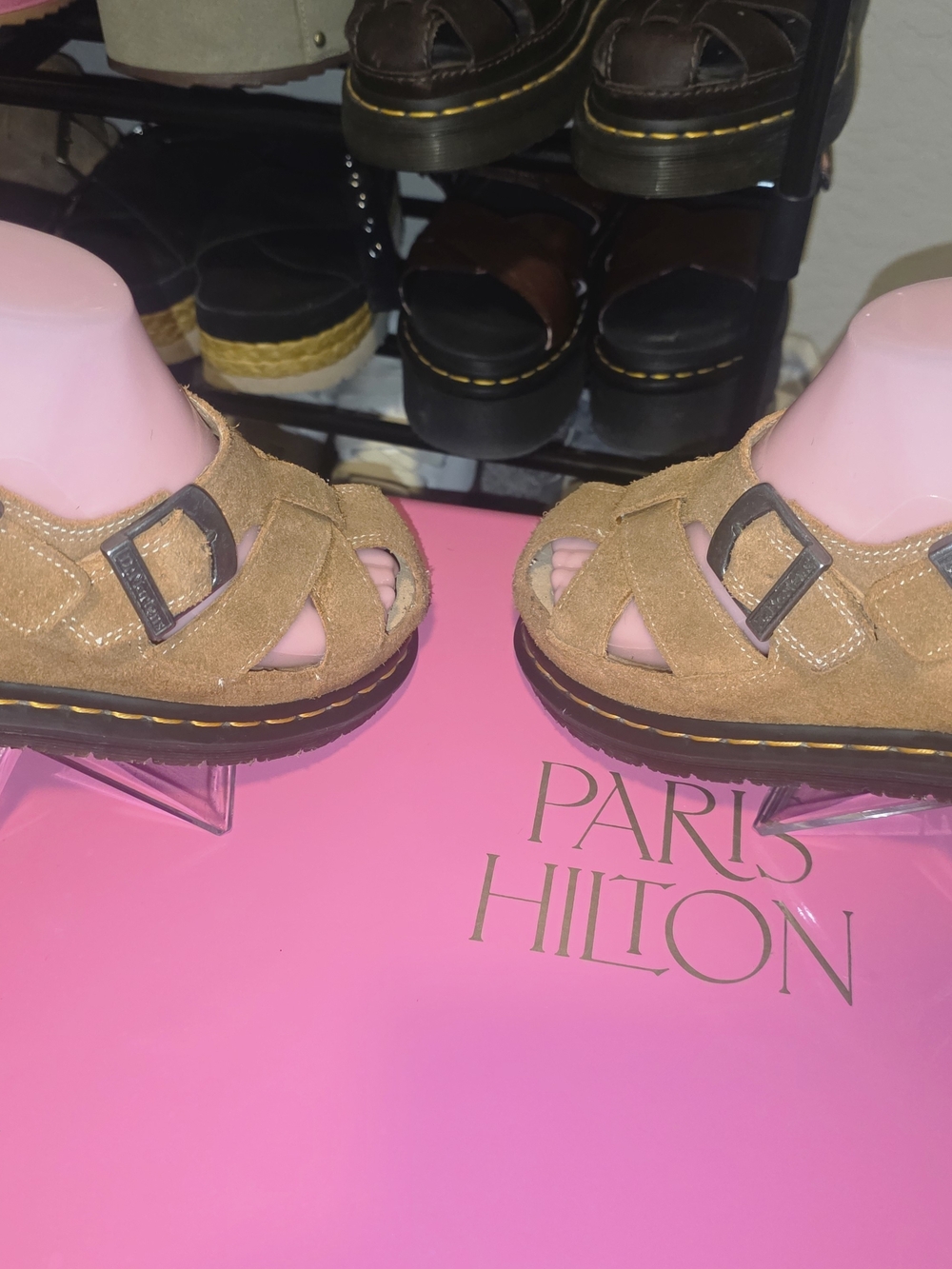 Vintage Dr. Martens Tan Suede Buckle Clog Sandals - Picture 2 of 10